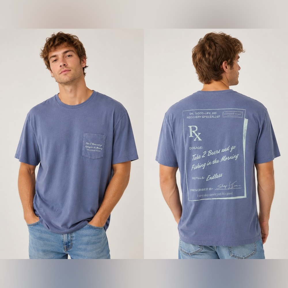 Vineyard Vines Beers Fishing Graphic Tee 4XB Blue Short Sleeve Shirt